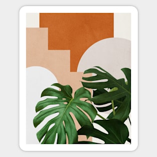 Abstract shapes art, Tropical monstera leaves, Mid century modern art Sticker